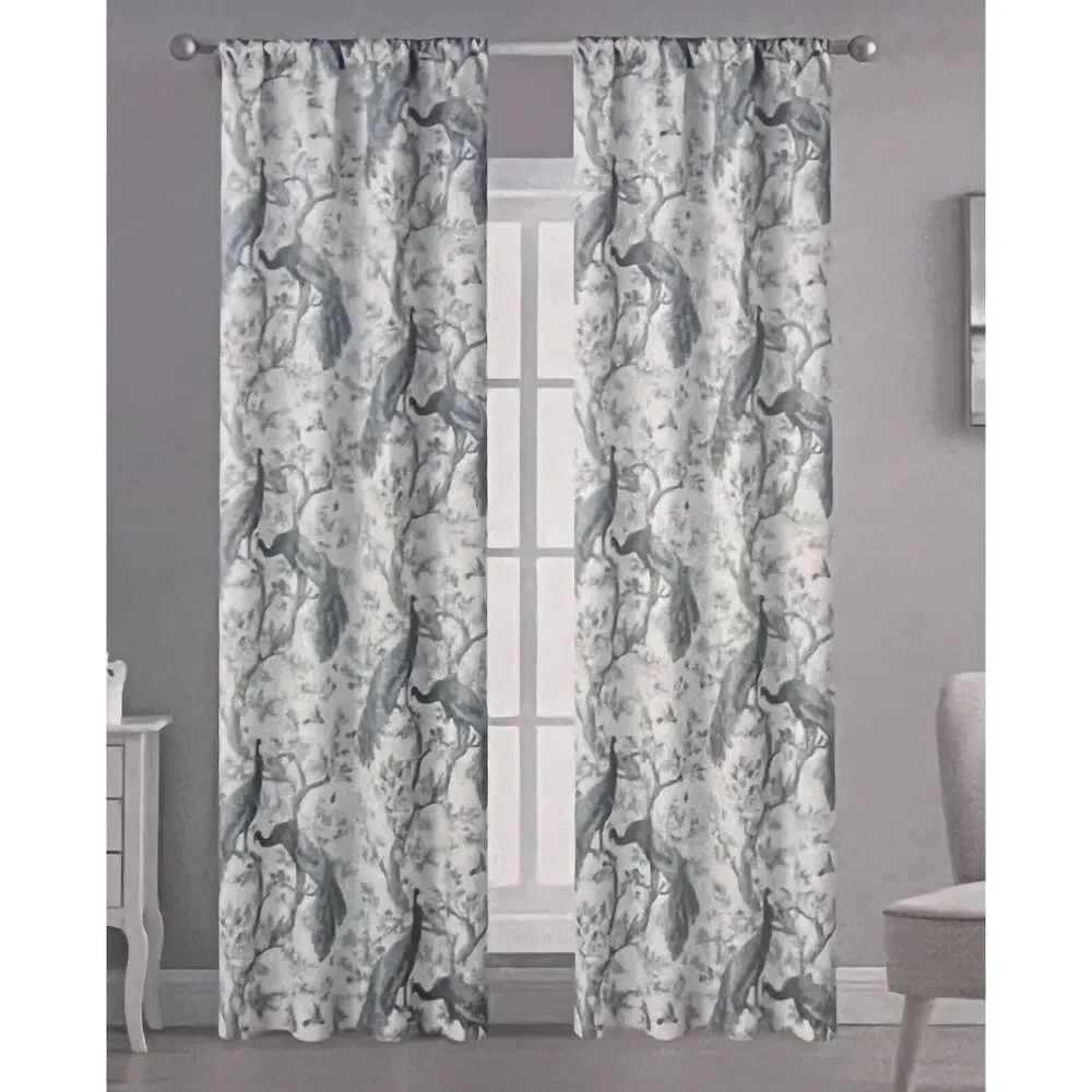 Laura Ashley Belvedere Peacock Curtains 2 Panels TURQUOISE BLUE 38”x 108”